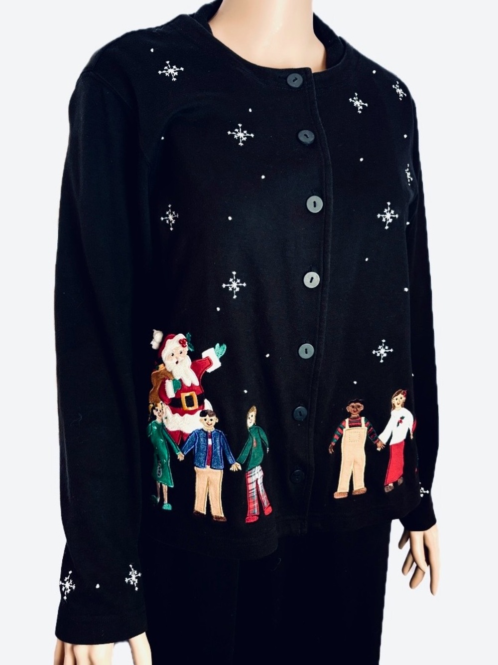 Vintage Bechamel "Children Around the World" Santa Claus Christmas Cardigan